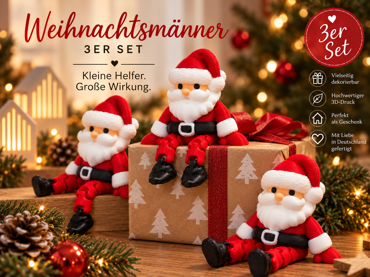 Weihnachtsmänner 3er-Set – Niedliche 3D-gedruckte Weihnachtsdeko